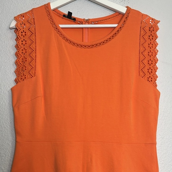 Talbots Women’s Size Medium Orange Lace Crochet Cap Sleeves Fit and Flare Dress - Picture 3 of 11